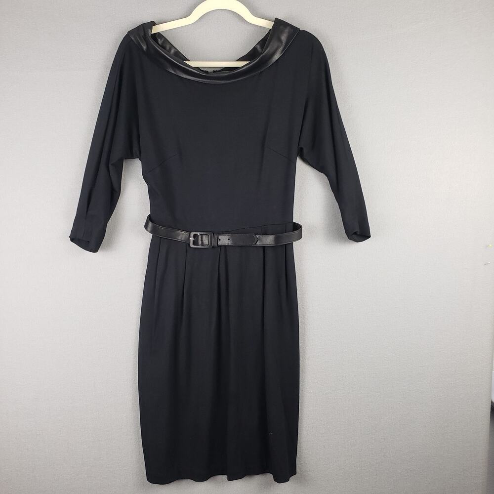 Eva Franco Size 4 Satin Collared Midi Dress Black Wednesday Addams Office Goth‎